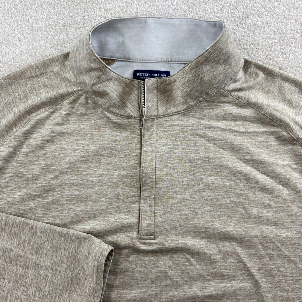 Peter Millar Crown Crafted Pullover Mens XL Tan Heathered 1/4 Zip Performance